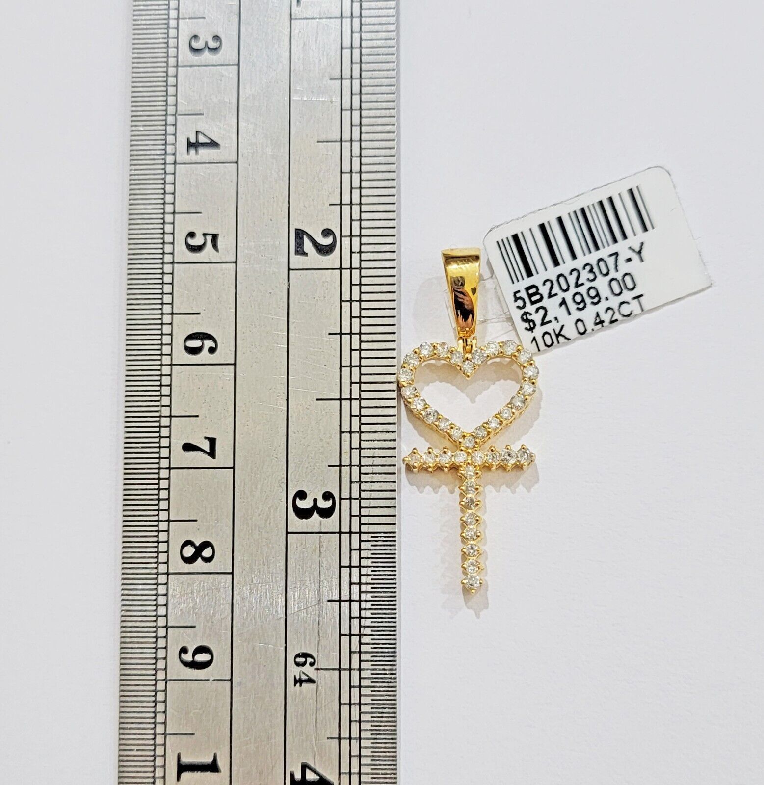 Ladies charm pendant Real 10k gold Natural Diamonds Heart Ankh Cross For Women - GoldenlinQ