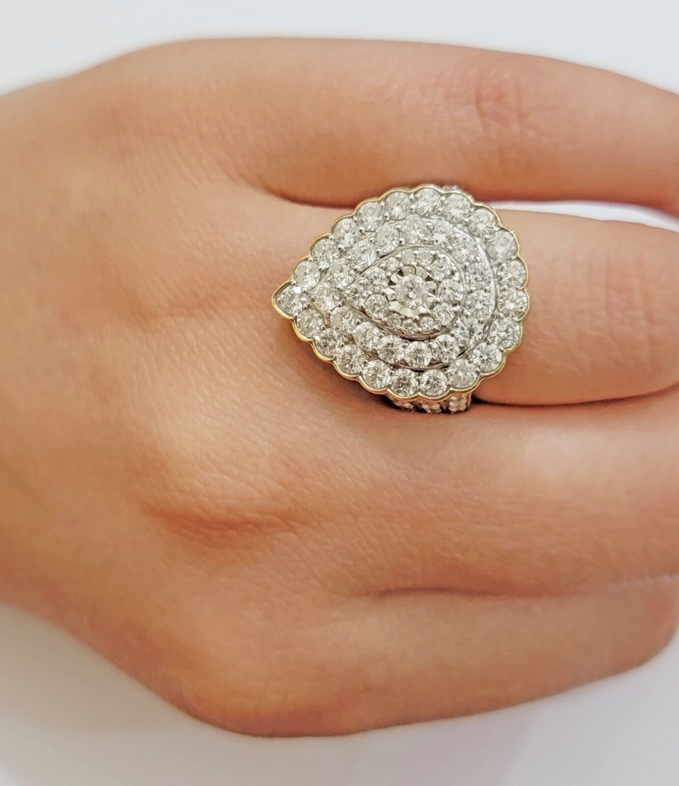 Ladies Diamond Ring Tear Drop 3 CT Natural Diamond Solid 10k Yellow Gold , Pear - GoldenlinQ