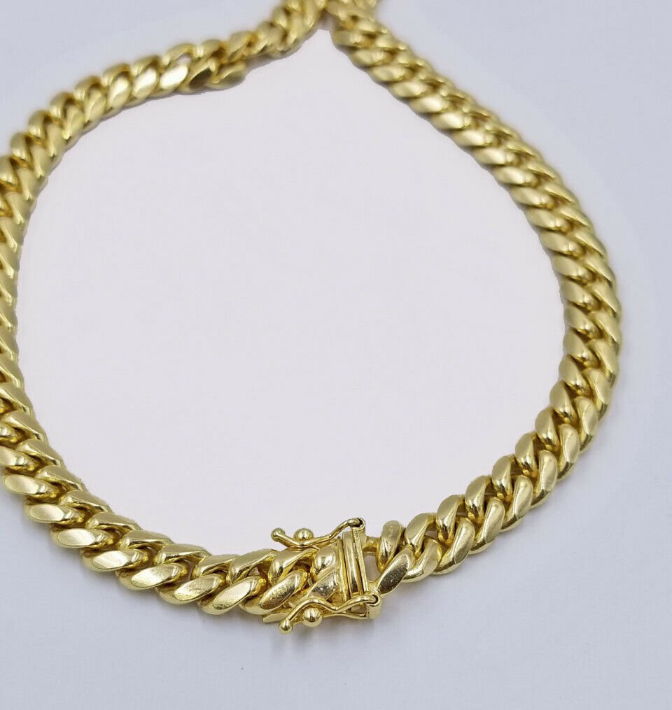 Ladies Real Gold 10k yellow Gold Cuban link bracelet 6mm 8" Long Box Lock Strong - GoldenlinQ