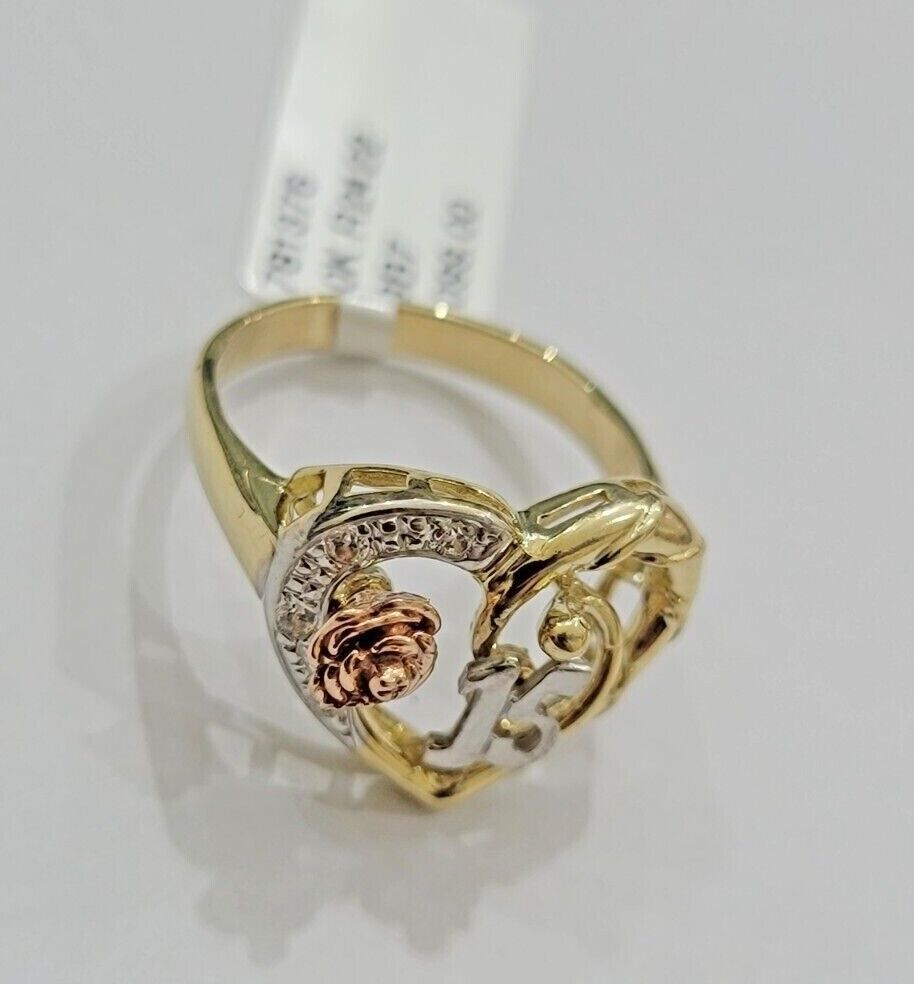 Ladies Ring 10k Gold Quinceanera 15 Anos Year Girls 10KT Yellow Hearts REAL SALE - GoldenlinQ