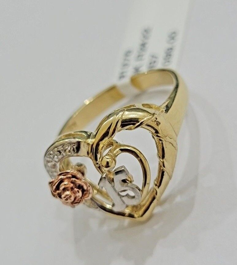 Ladies Ring 10k Gold Quinceanera 15 Anos Year Girls 10KT Yellow Hearts REAL SALE - GoldenlinQ