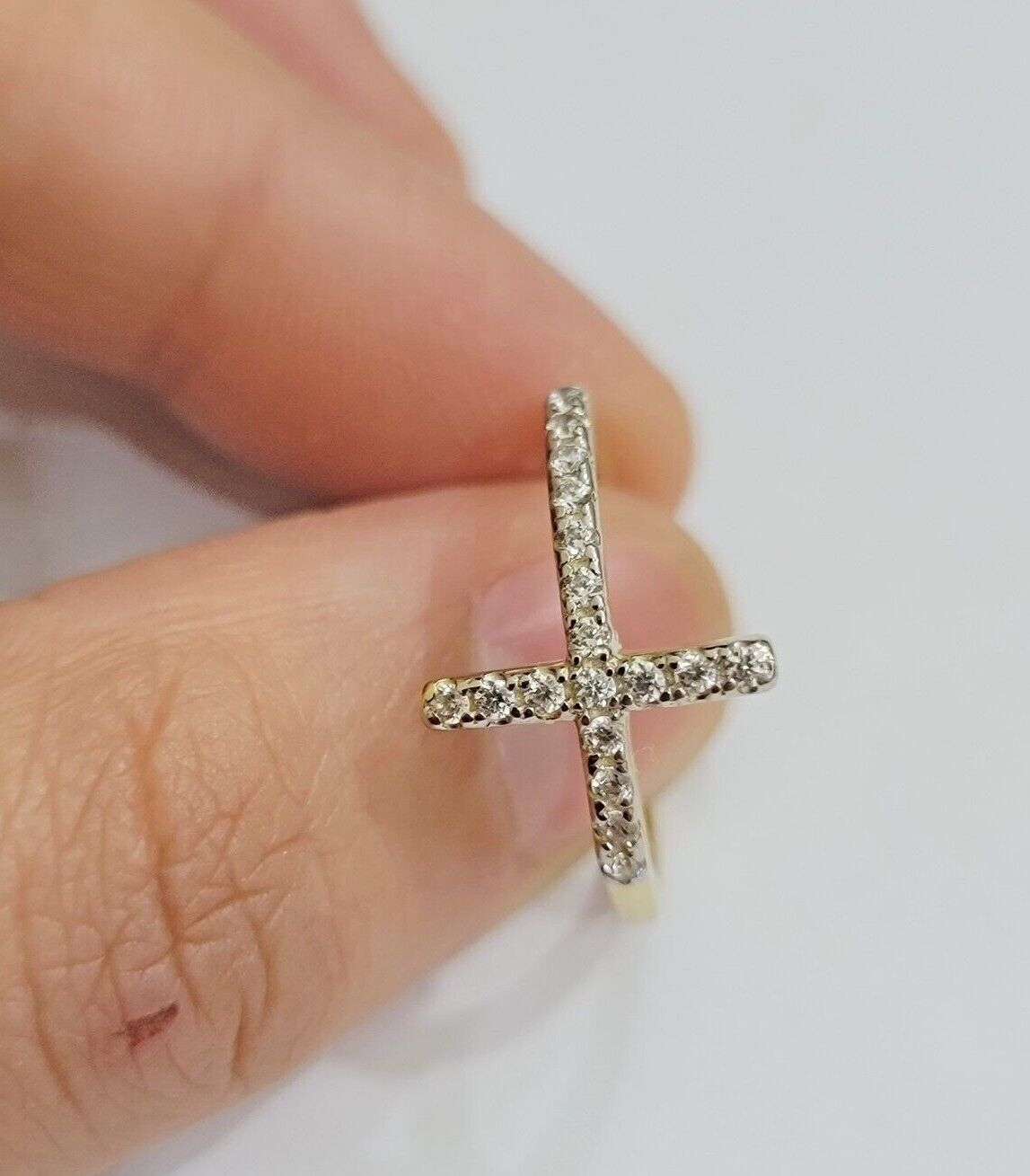 Ladies Ring 10k Yellow Gold Cross REAL 10KT Unique Casual Band LIMITED TIME SALE - GoldenlinQ