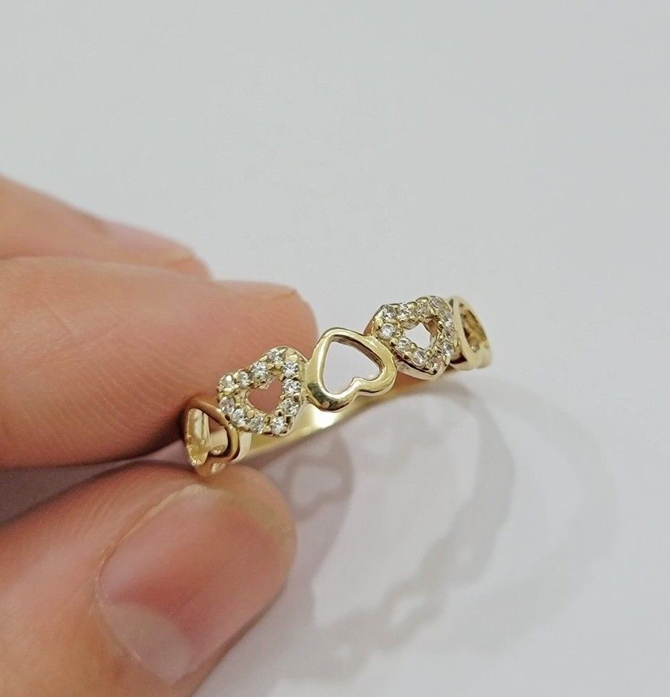 Ladies Ring 10k Yellow Gold Heart 10 KT REAL Unique Engagement Wedding Band SALE - GoldenlinQ