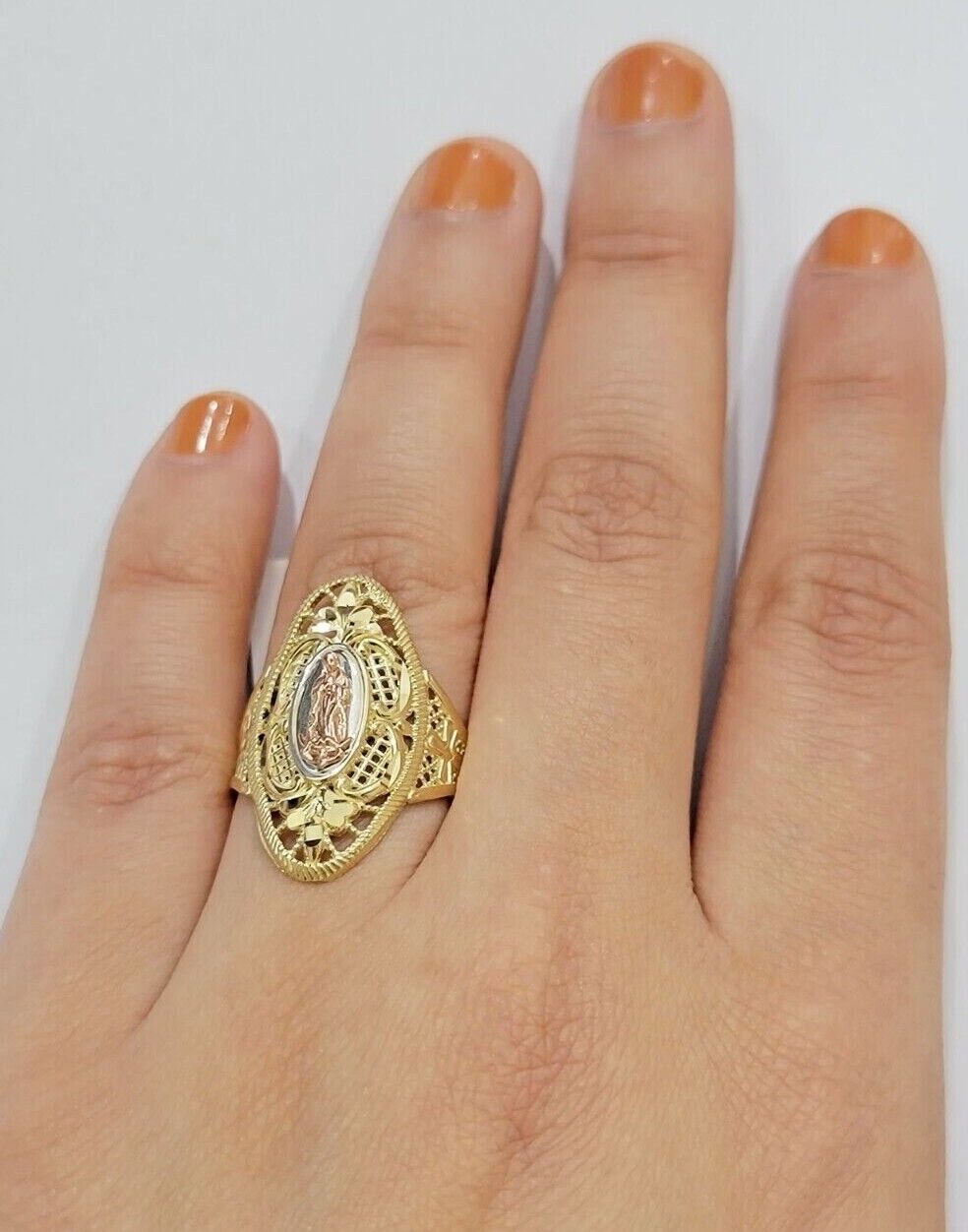 Ladies Ring 10k Yellow Gold Virgin Mary Cross 10KT REAL Gold Unique Size 7 SALE - GoldenlinQ