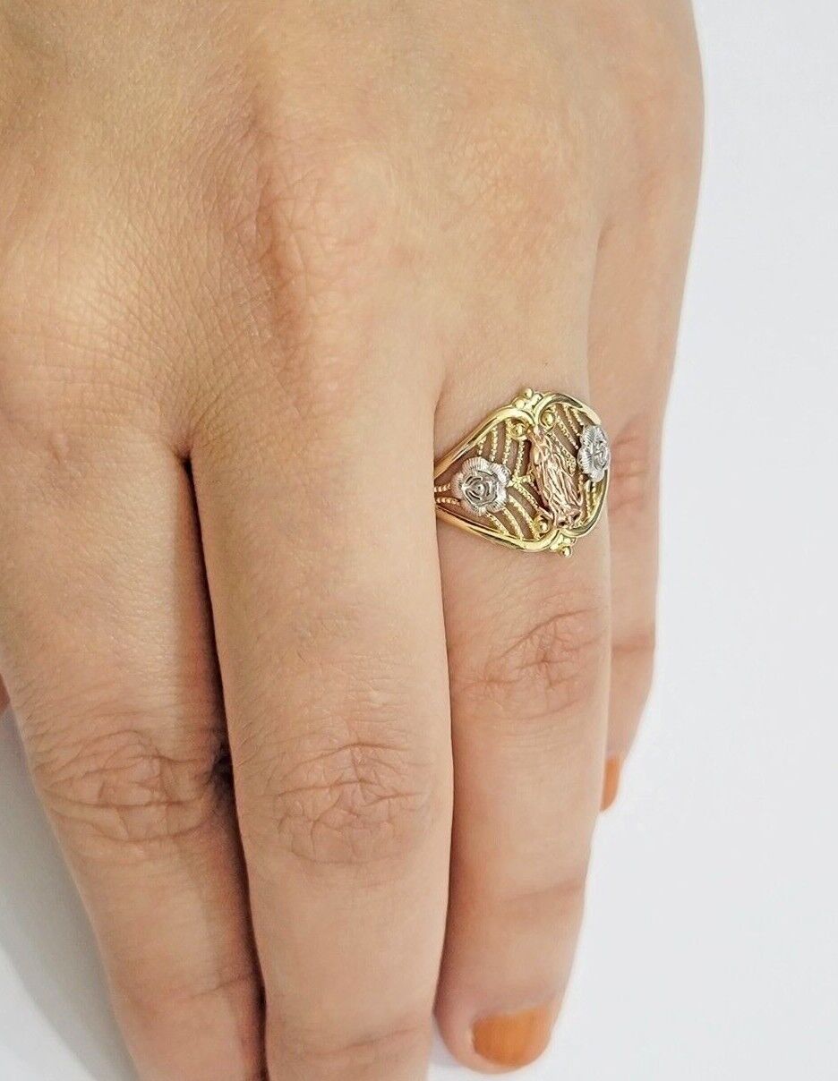 Ladies Ring 10k Yellow Gold Virgin Mary Cross 10KT REAL Gold Unique Size 7 SALE - GoldenlinQ