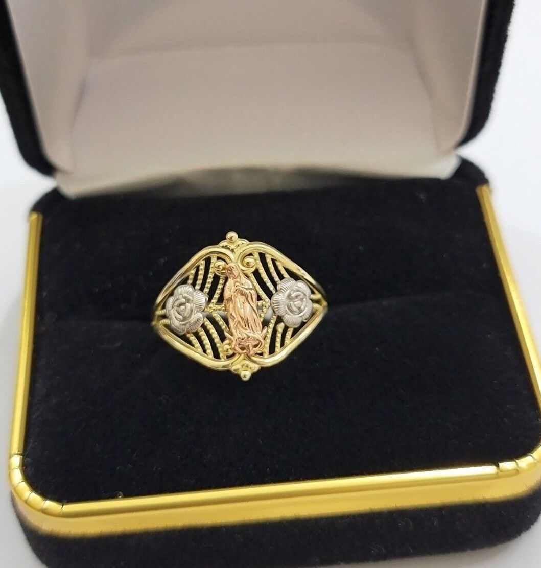 Ladies Ring 10k Yellow Gold Virgin Mary Cross 10KT REAL Gold Unique Size 7 SALE - GoldenlinQ