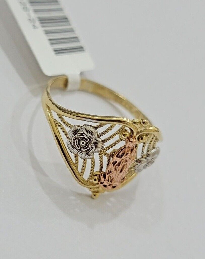 Ladies Ring 10k Yellow Gold Virgin Mary Cross 10KT REAL Gold Unique Size 7 SALE - GoldenlinQ