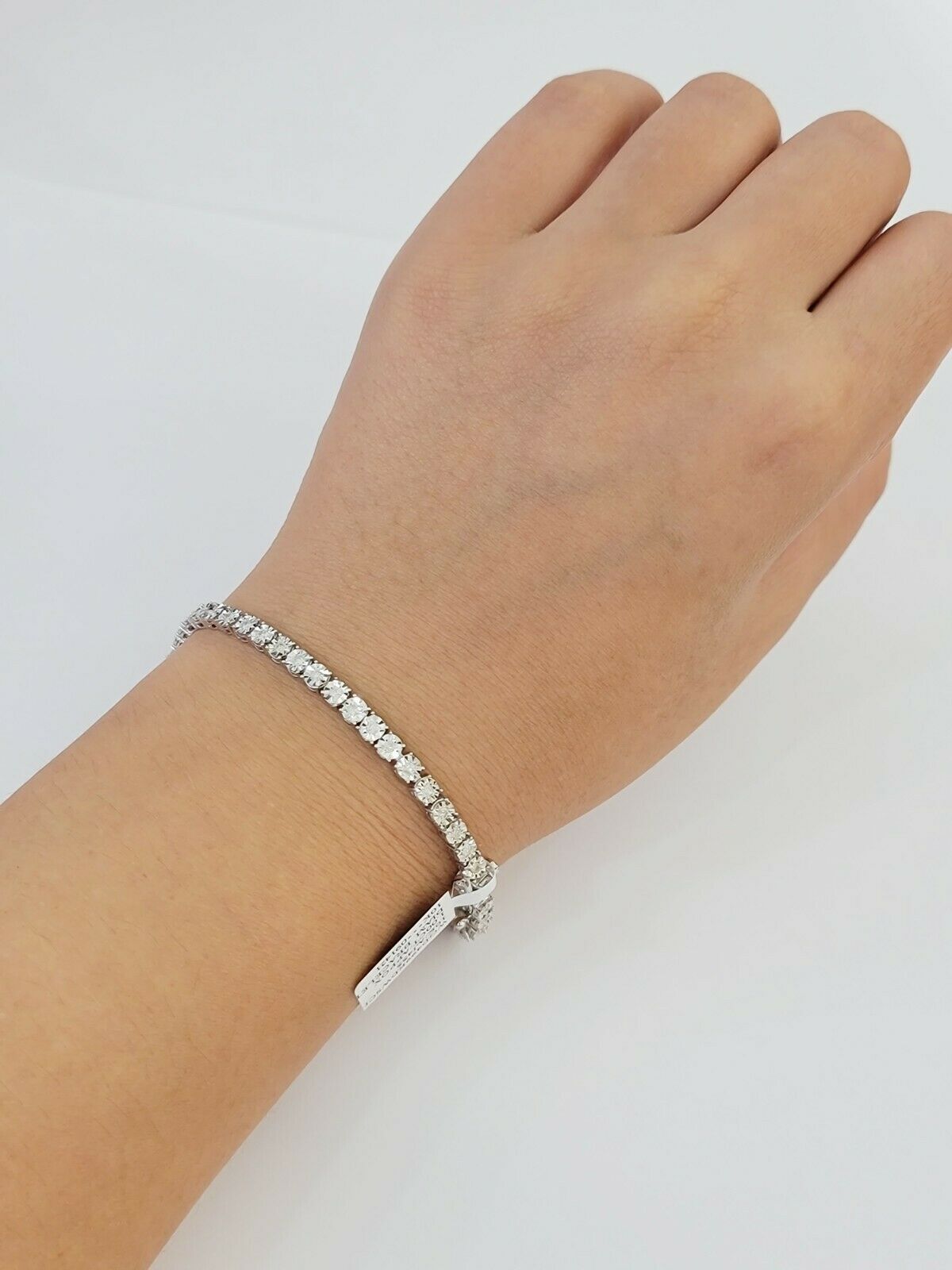 Ladies Solid 10k White Gold & 1 Ct Diamonds Bracelet 8" Box Clasp, Women's REAL - GoldenlinQ