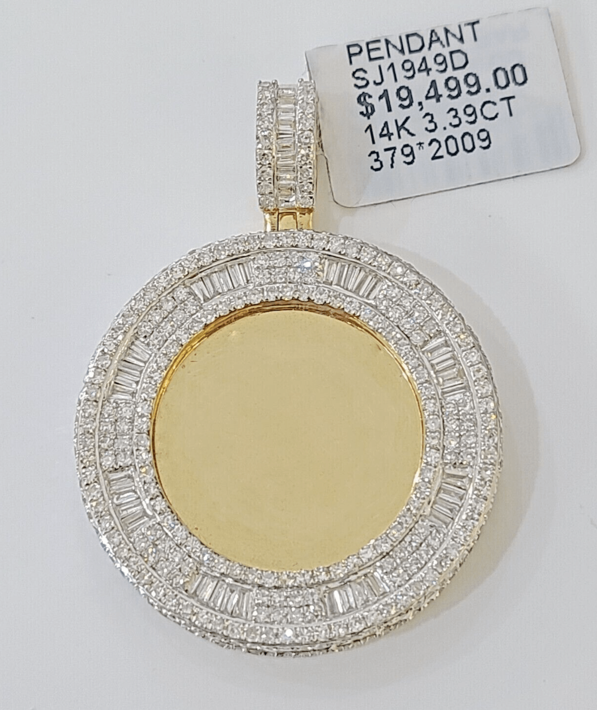 Memory Picture Charm Pendant REAL 14k Yellow God Genuine 3 CT Diamonds Mens 14KT - GoldenlinQ