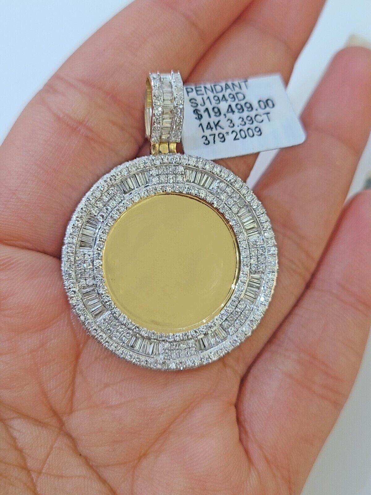 Memory Picture Charm Pendant REAL 14k Yellow God Genuine 3 CT Diamonds Mens 14KT - GoldenlinQ