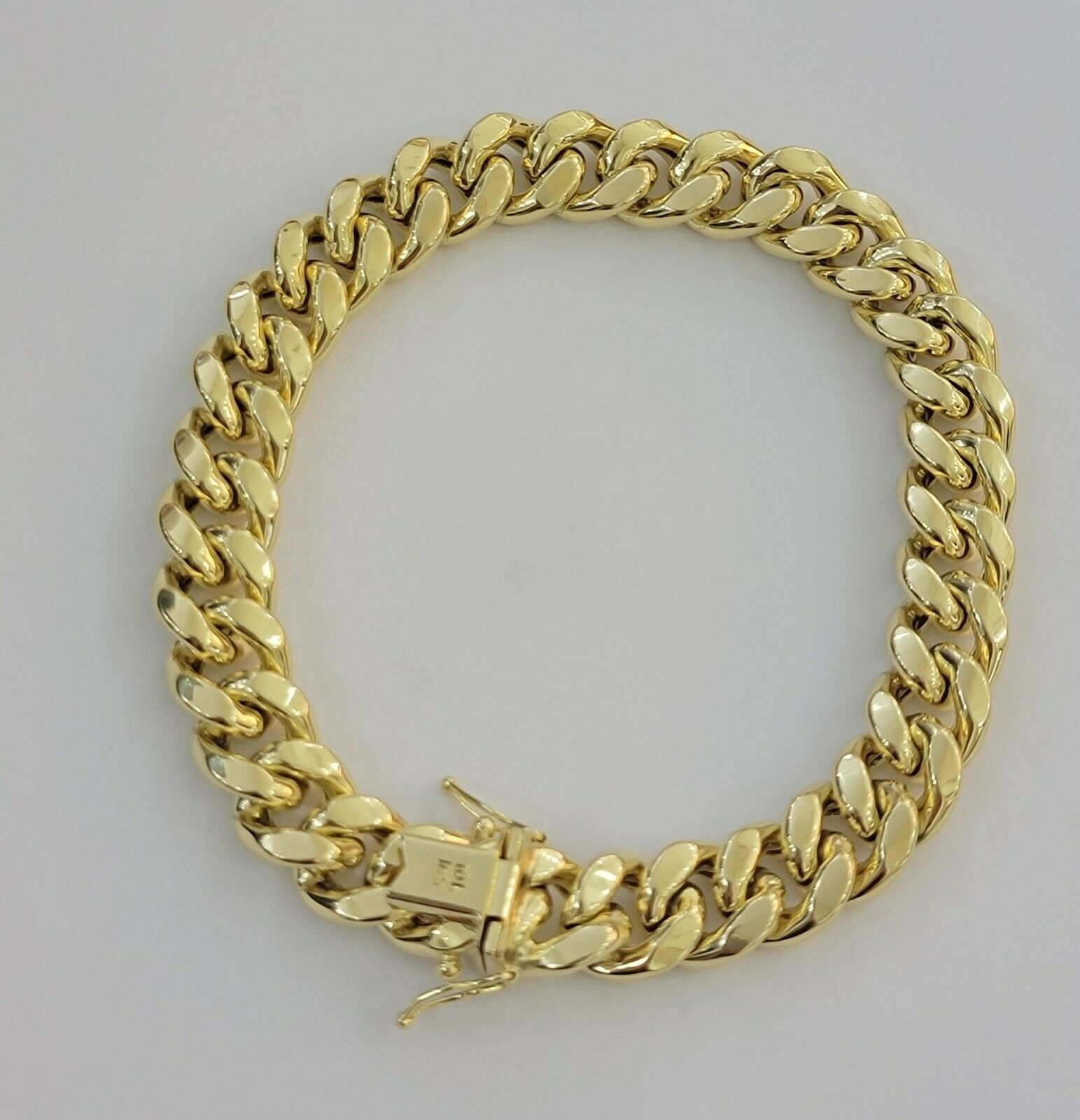 Men 10k Gold Miami Cuban Bracelet 11mm Thick 7.5" Box Lock10kt Yellow Gold REAL - GoldenlinQ