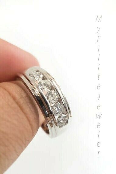 Men's 1 CT Solitaire Diamond Ring 10 K Solid White Gold Band Size 10 Thick Bands - GoldenlinQ