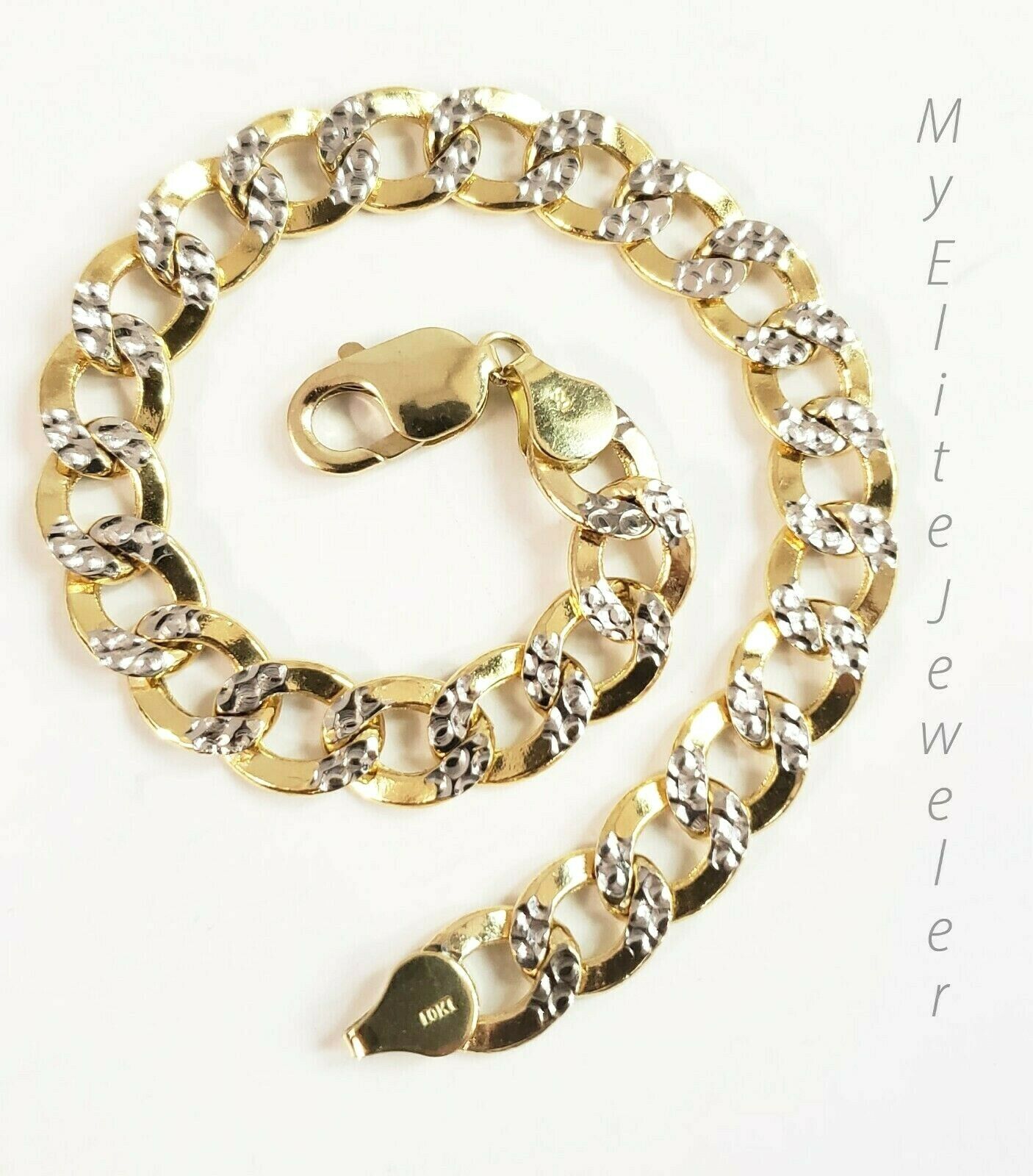 Men's 10k Diamond Cuts Cuban link Curb Bracelet 9 Inch 9mm Lobster Lock, Real - GoldenlinQ