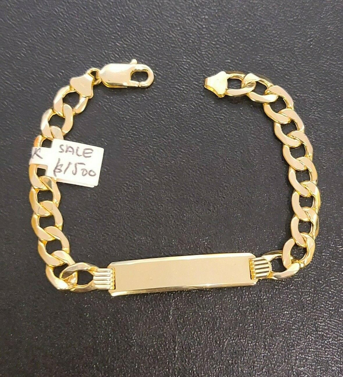 Mens 10K Gold Cuban Link Bracelet ID 8mm 8" Lobster Lock REAL 10KT , Engraving - GoldenlinQ