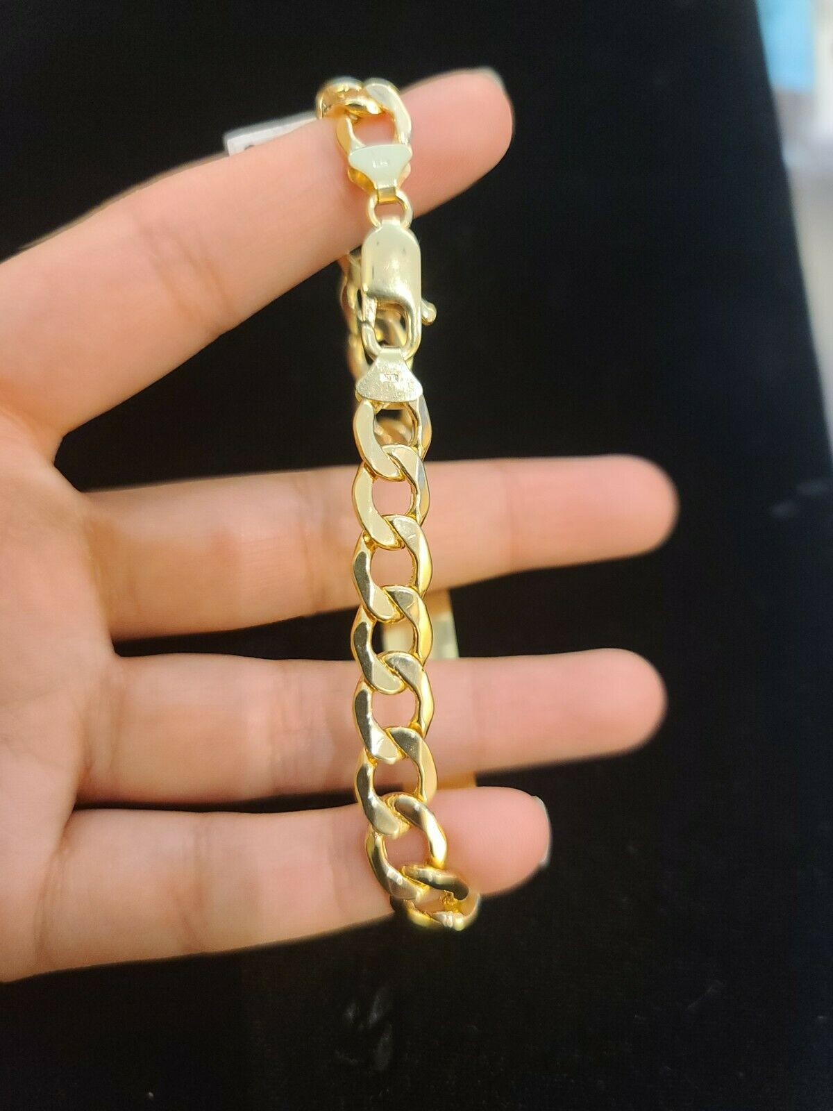 Mens 10K Gold Cuban Link Bracelet ID 8mm 8" Lobster Lock REAL 10KT , Engraving - GoldenlinQ