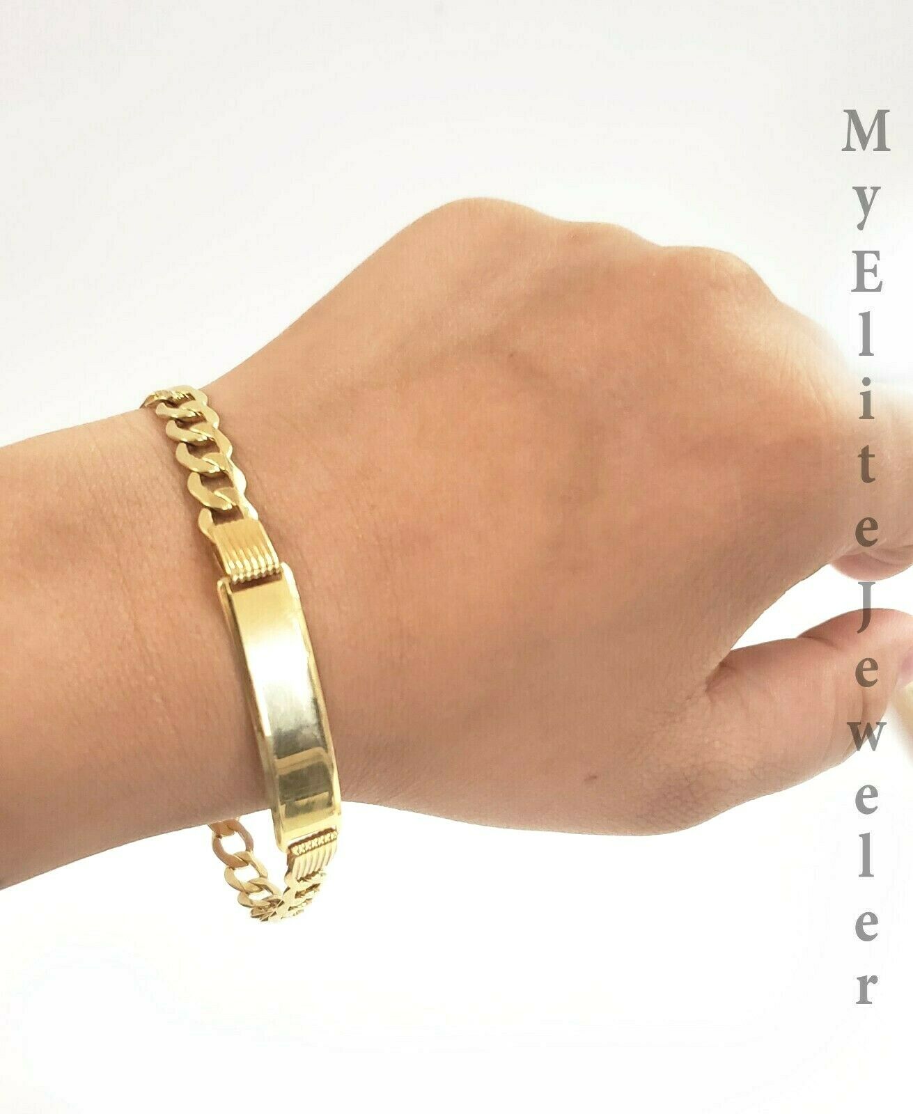 Men's 10K Gold Cuban Link Bracelet ID 8mm 9" Lobster Lock REAL 10KT - GoldenlinQ