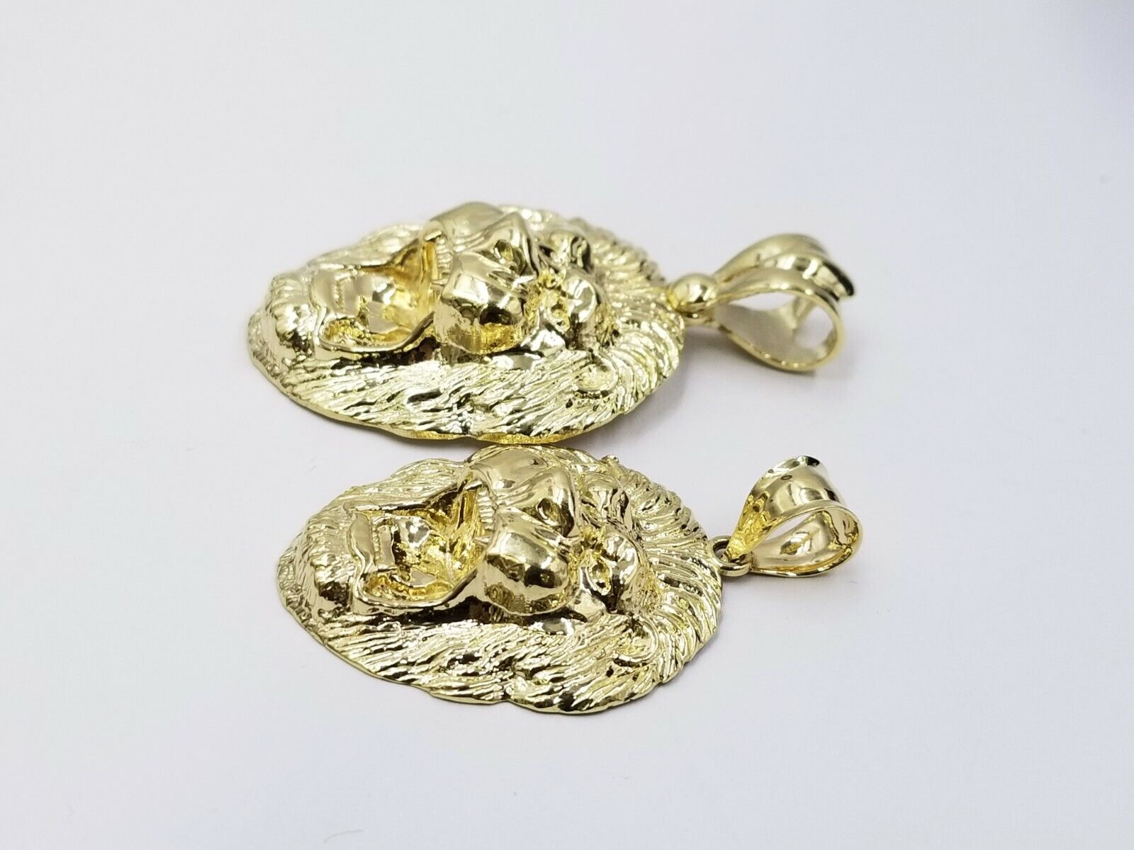 Mens 10k Solid Yellow Gold Roaring King Lion Head Charm Pendant Diamond Cut Real - GoldenlinQ