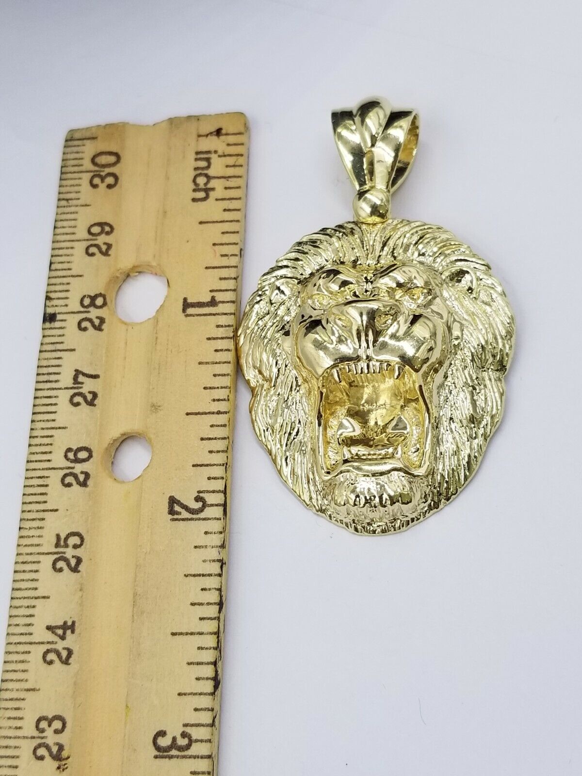 Mens 10k Solid Yellow Gold Roaring King Lion Head Charm Pendant Diamond Cut Real - GoldenlinQ