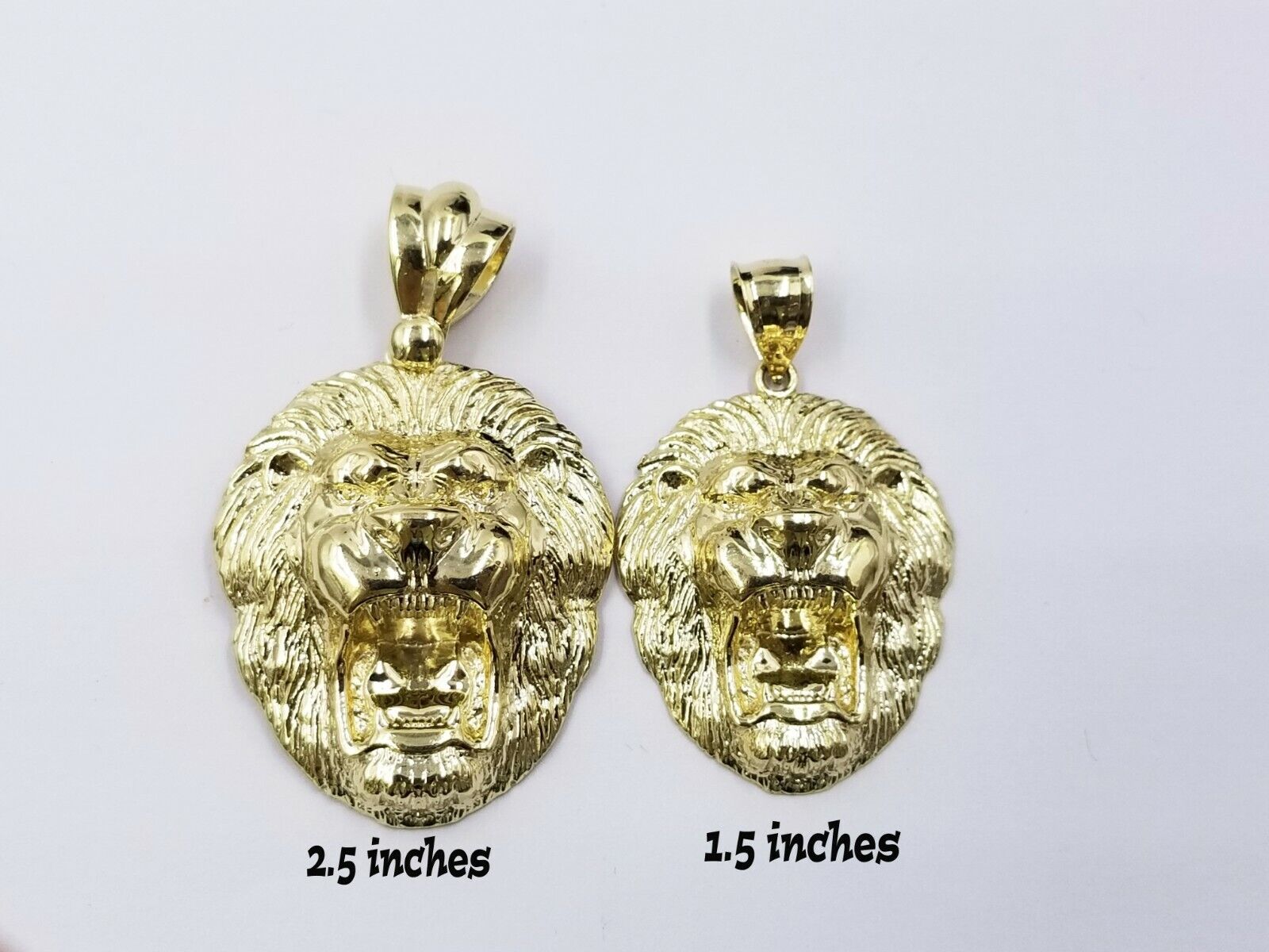 Mens 10k Solid Yellow Gold Roaring King Lion Head Charm Pendant Diamond Cut Real - GoldenlinQ