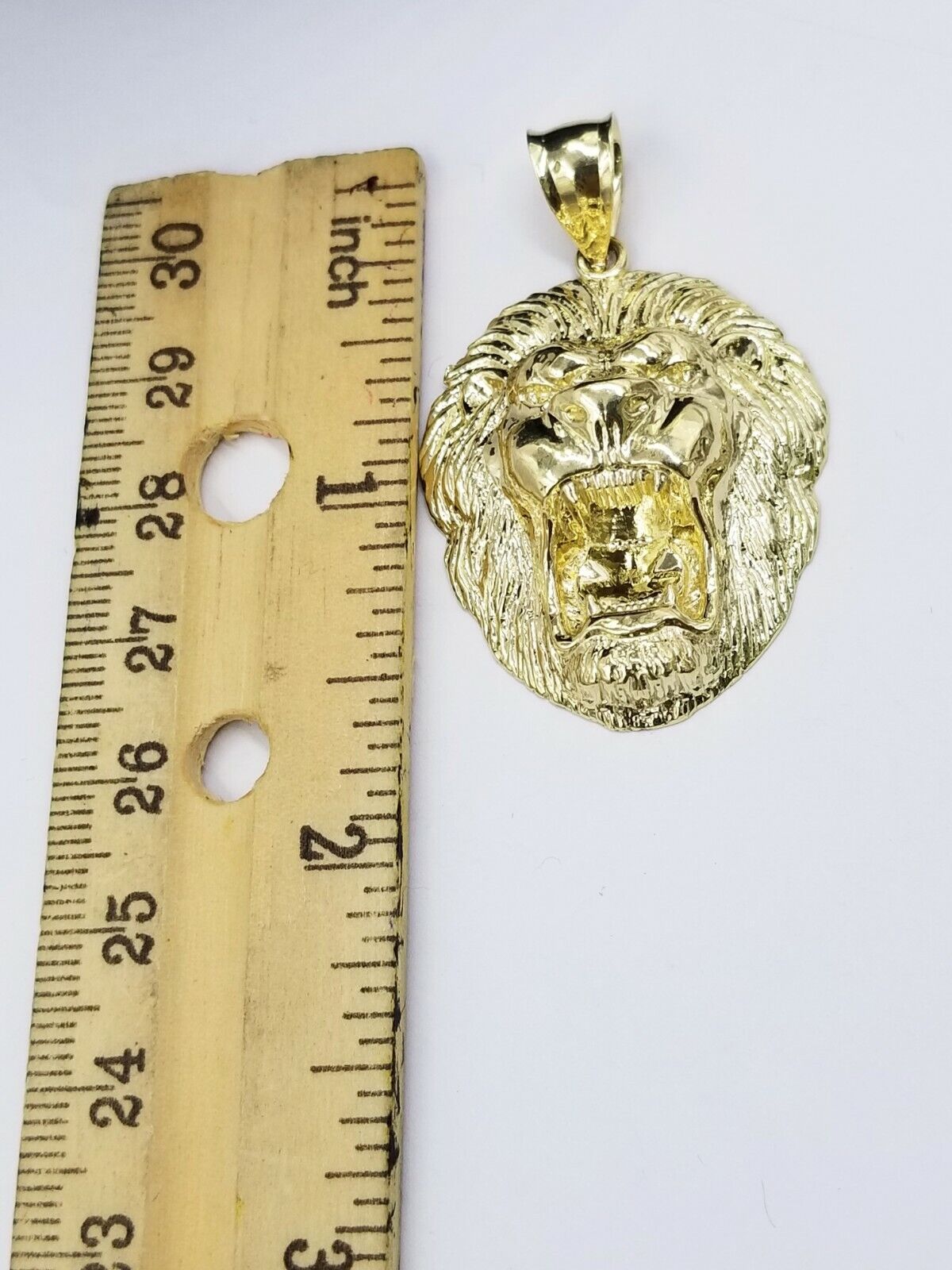 Mens 10k Solid Yellow Gold Roaring King Lion Head Charm Pendant Diamond Cut Real - GoldenlinQ