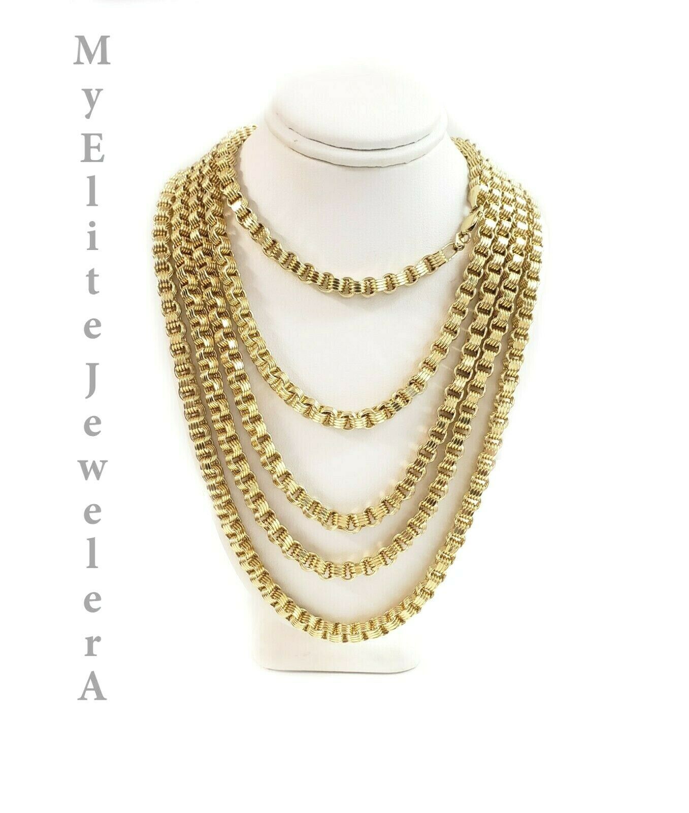 Mens 10K Yellow Gold Byzantine Chain Necklace 18" - 30 Inch 5mm - GoldenlinQ