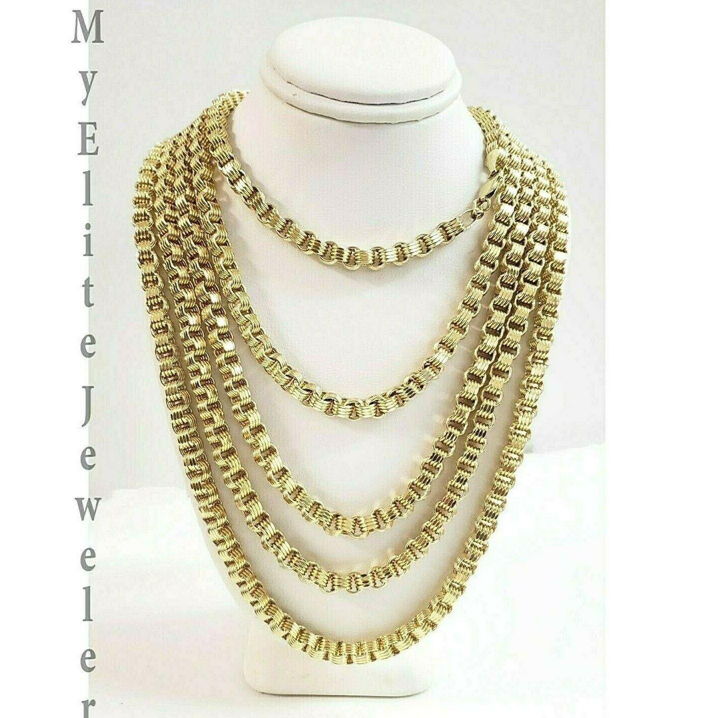 Mens 10K Yellow Gold Byzantine Chain Necklace 18" - 30 Inch 5mm - GoldenlinQ