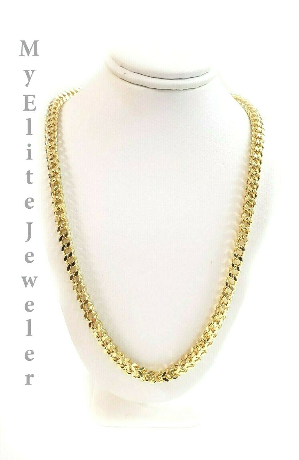 Mens 10K Yellow Gold Franco Link Chain Necklace 24 Inch 5MM Lobster Lock, Thick - GoldenlinQ