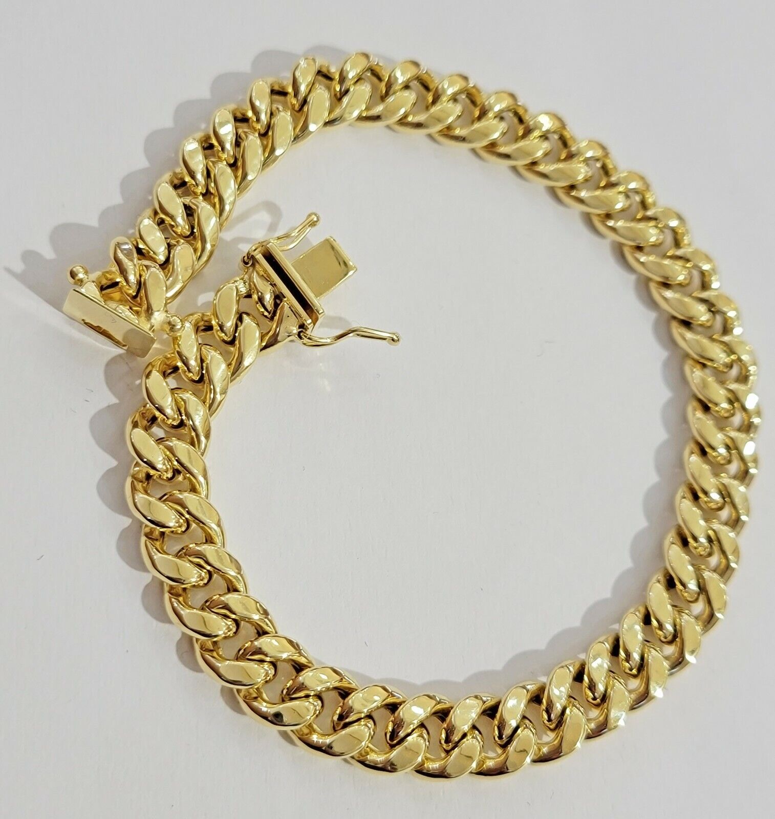 Mens 10K Yellow Gold Miami Cuban Link Bracelet 9mm 10 Inch long Box Lock REAL - GoldenlinQ