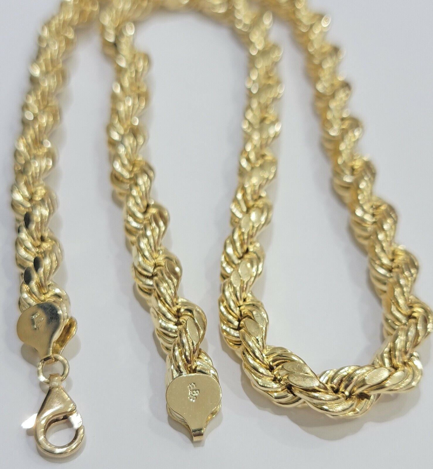 Mens 10K Yellow Gold Rope Chain Thick Necklace 26" 8mm REAL 10KT Diamond cuts - GoldenlinQ