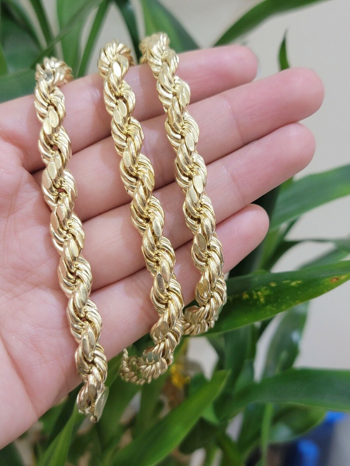 Mens 10K Yellow Gold Rope Chain Thick Necklace 26" 8mm REAL 10KT Diamond cuts - GoldenlinQ