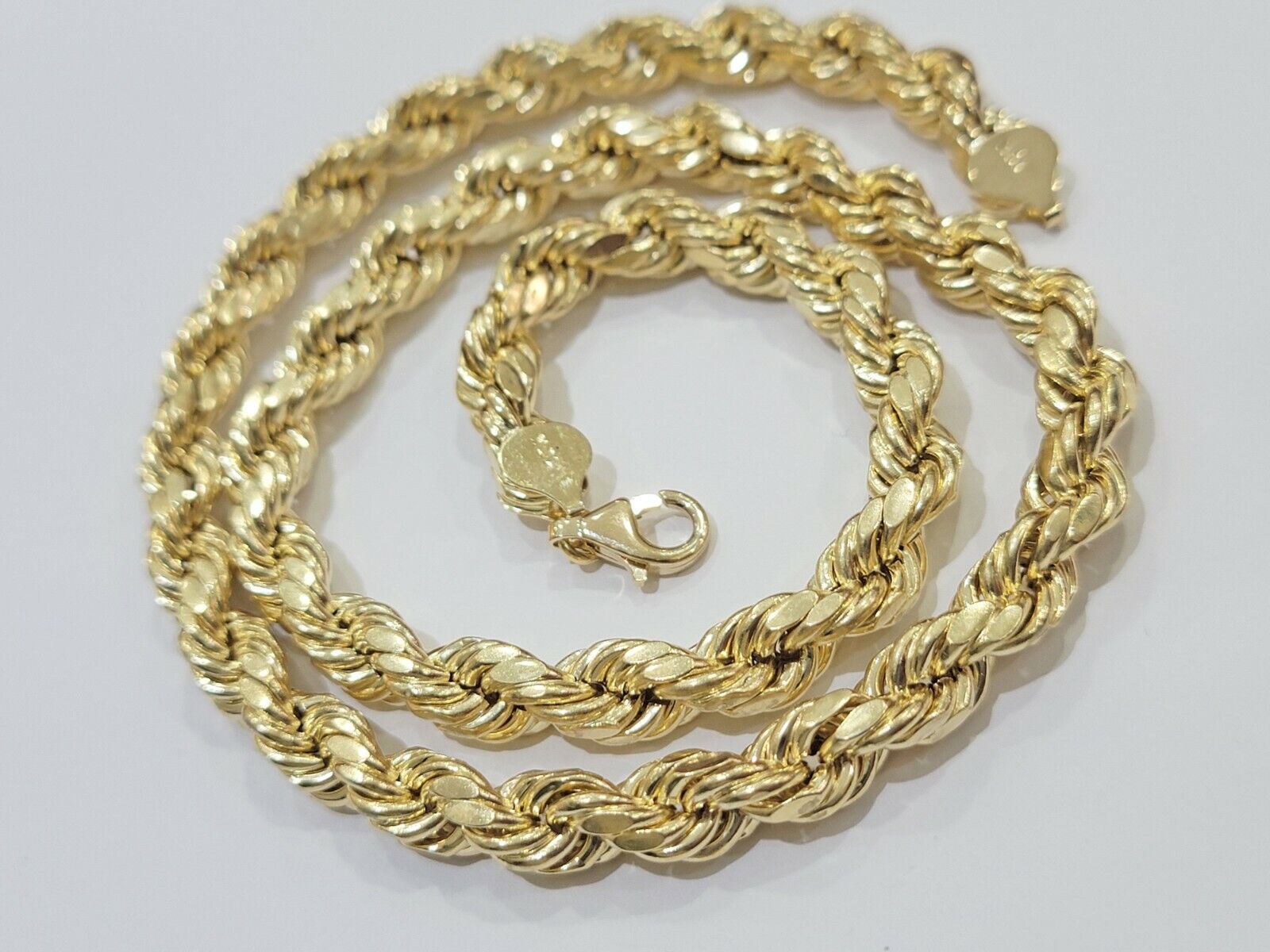 Mens 10K Yellow Gold Rope Chain Thick Necklace 26" 8mm REAL 10KT Diamond cuts - GoldenlinQ