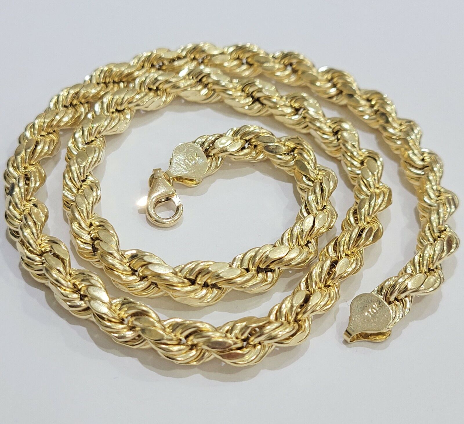 Mens 10K Yellow Gold Rope Chain Thick Necklace 26" 8mm REAL 10KT Diamond cuts - GoldenlinQ