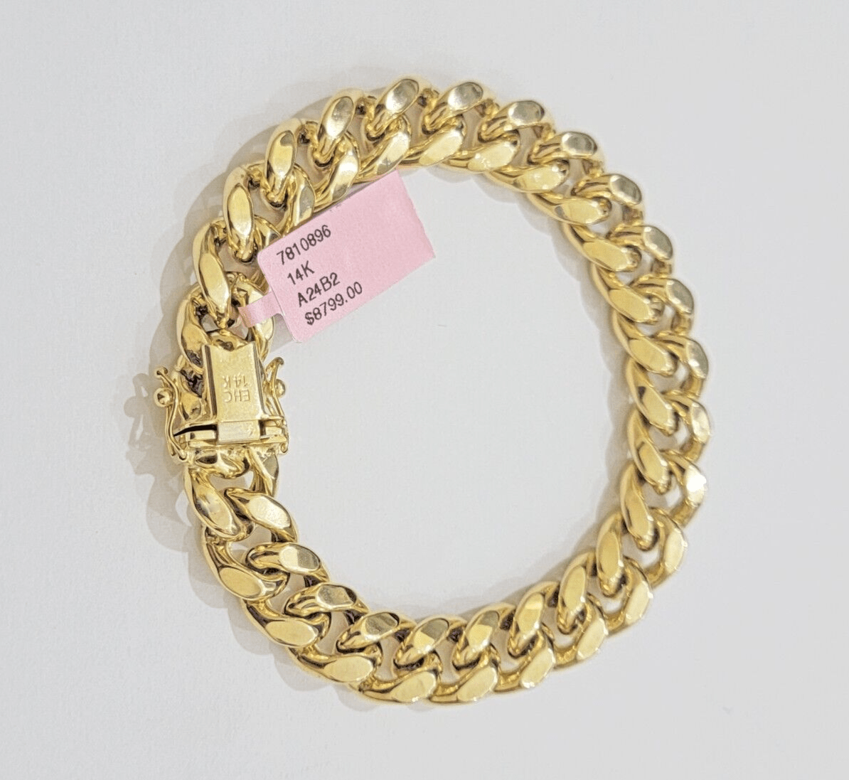 Mens 14k Yellow Gold Bracelet 7.5 Inch Miami Cuban Link Box Clasp REAL 14KT - GoldenlinQ