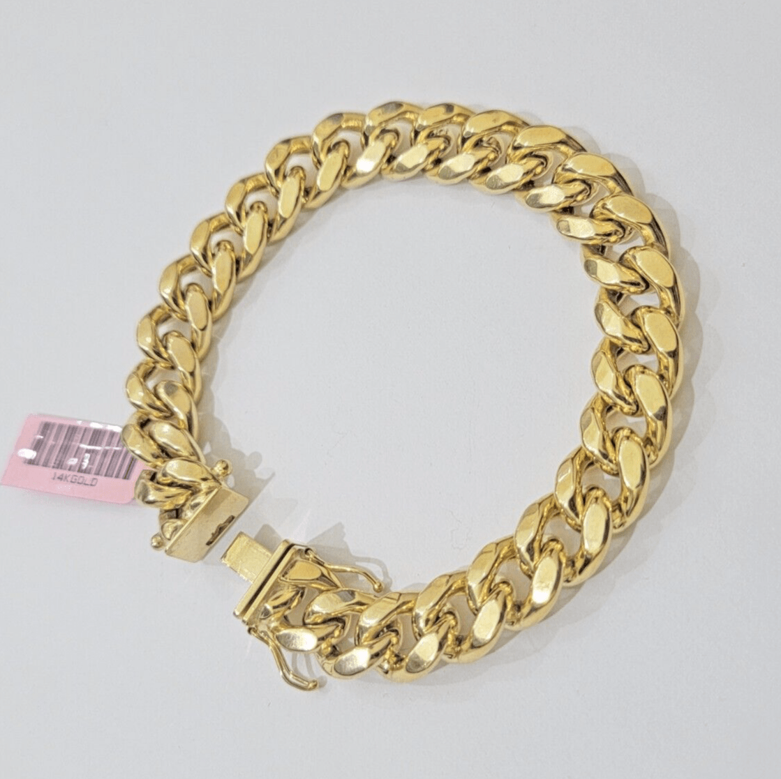 Mens 14k Yellow Gold Bracelet 7.5 Inch Miami Cuban Link Box Clasp REAL 14KT - GoldenlinQ