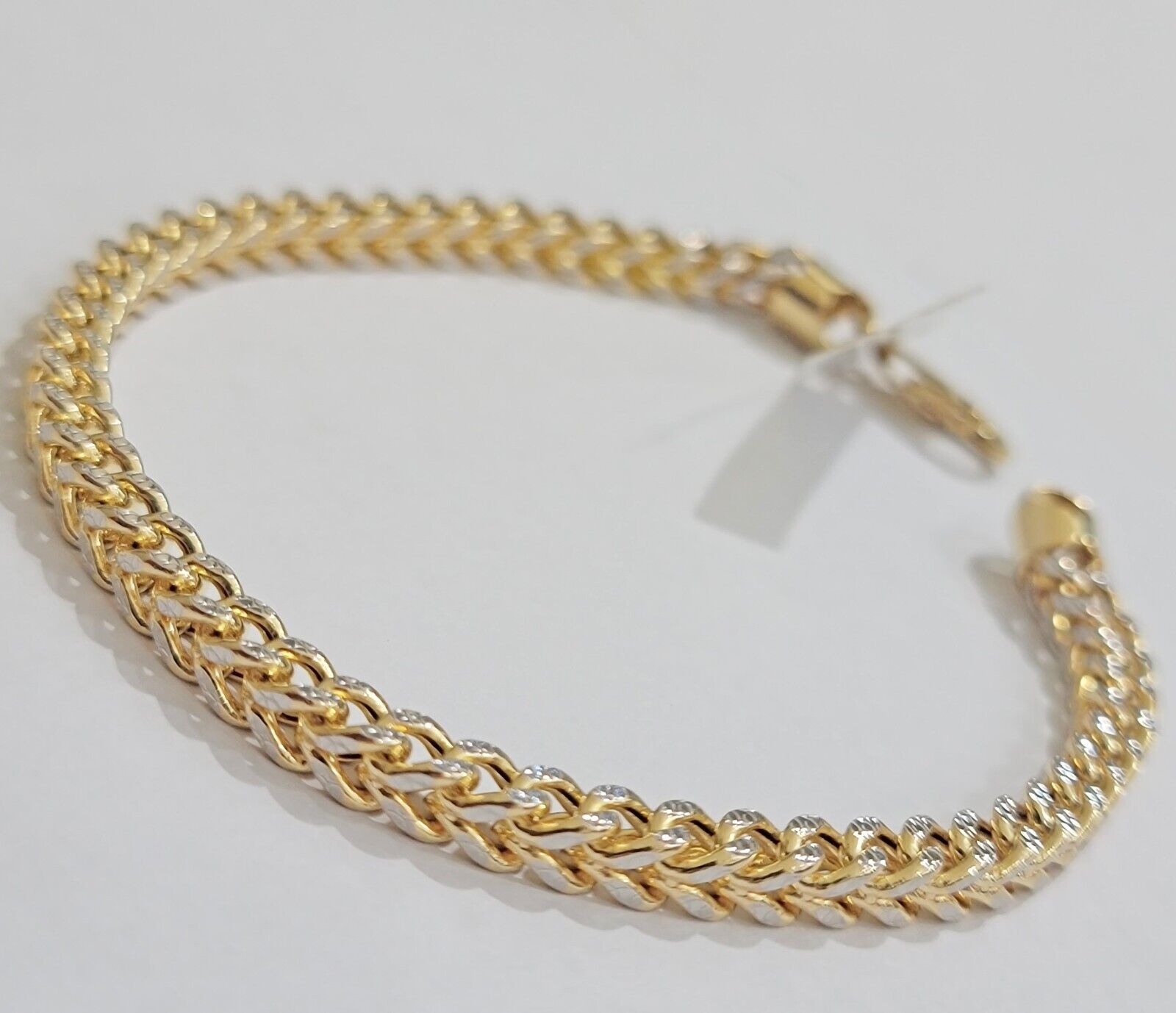 Mens 14k Yellow Gold Franco Bracelet 8" 4mm Diamond Cut Authentic 14KT , STRONG - GoldenlinQ