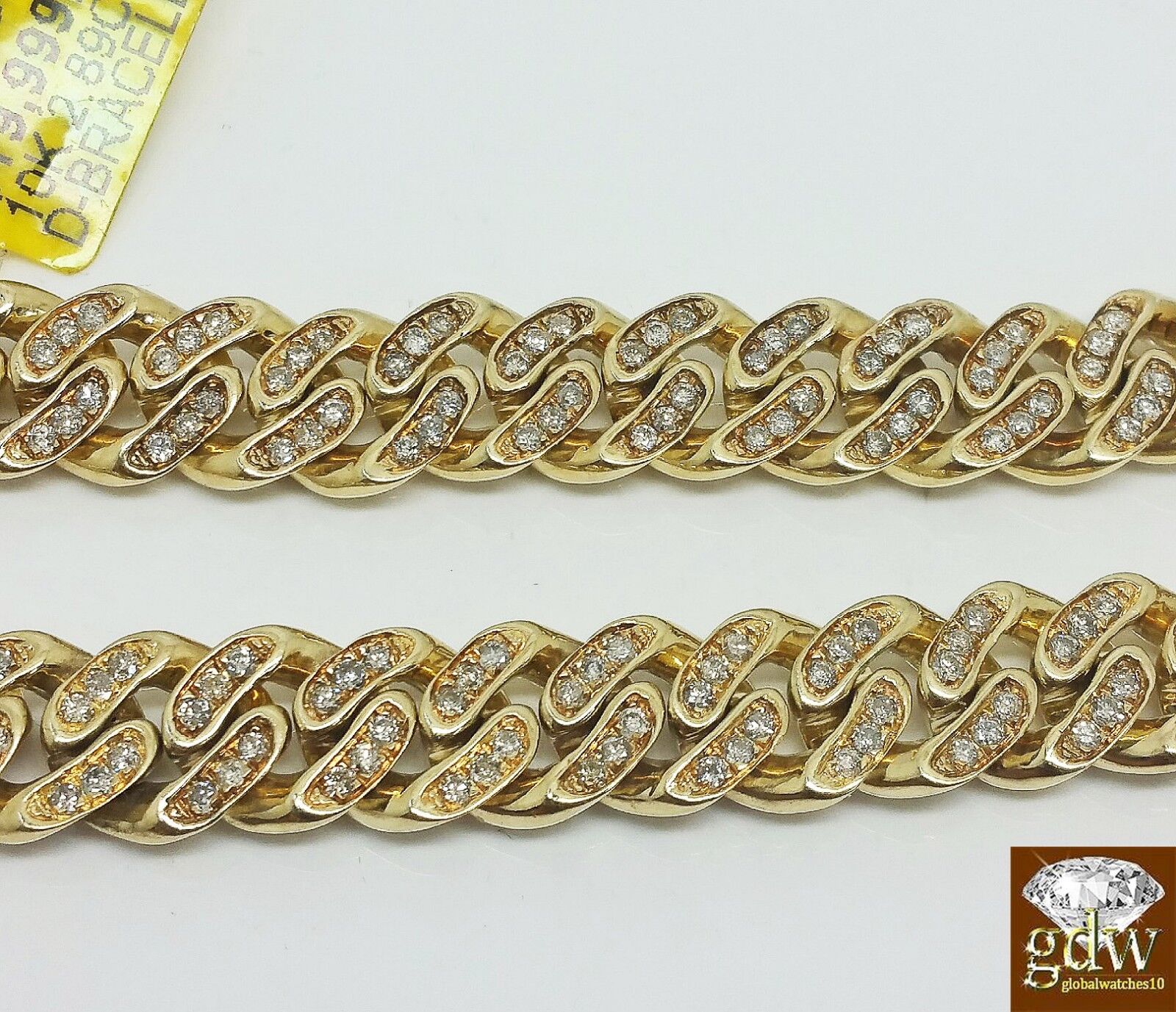 Mens 3CT Diamond Bracelet 10k Yellow Solid Gold Miami Cuban 9 Inch 8mm Bracelet - GoldenlinQ