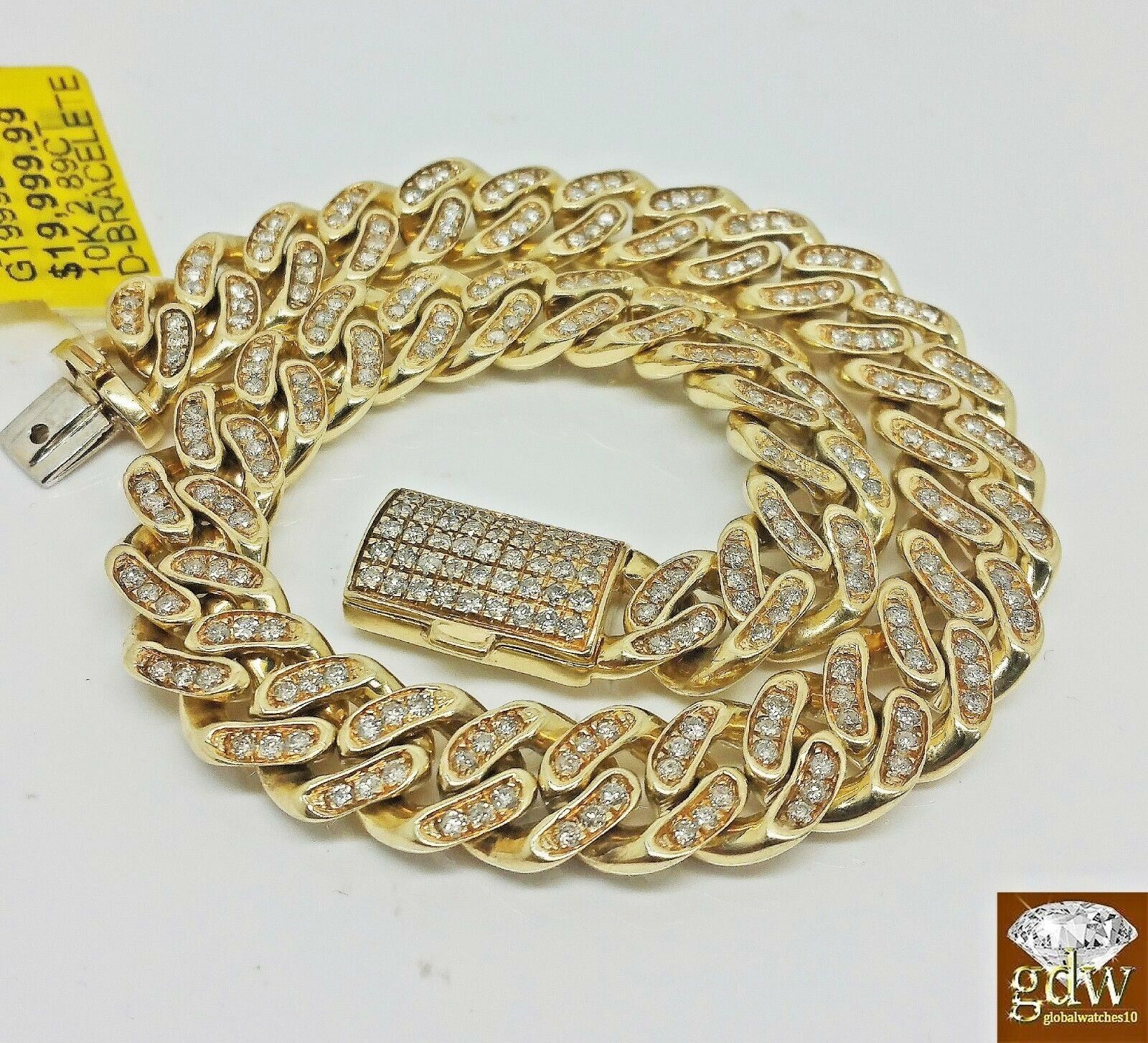 Mens 3CT Diamond Bracelet 10k Yellow Solid Gold Miami Cuban 9 Inch 8mm Bracelet - GoldenlinQ