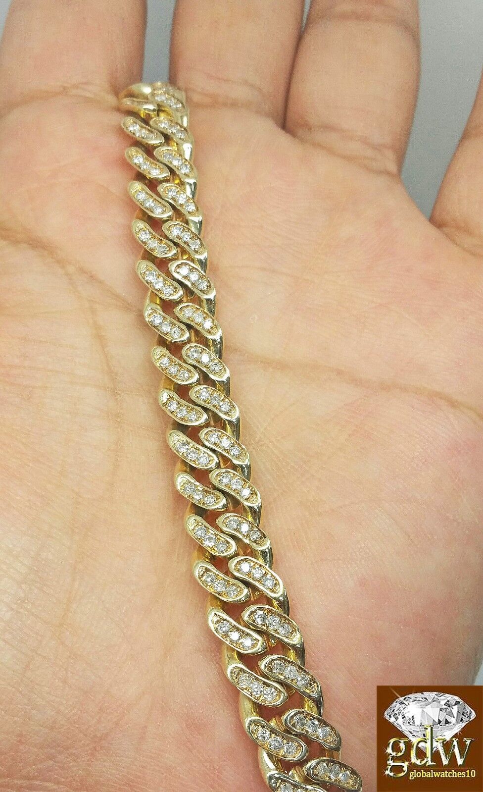 Mens 3CT Diamond Bracelet 10k Yellow Solid Gold Miami Cuban 9 Inch 8mm Bracelet - GoldenlinQ