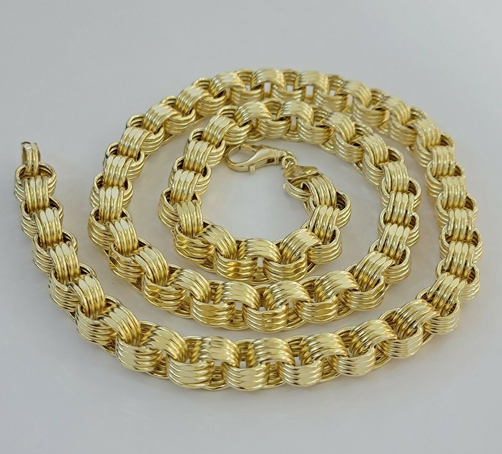 Mens Byzantine Chain 10k Gold Necklace 11mm 22" 24" 26" 28" 30" 10kt Yellow Gold - GoldenlinQ