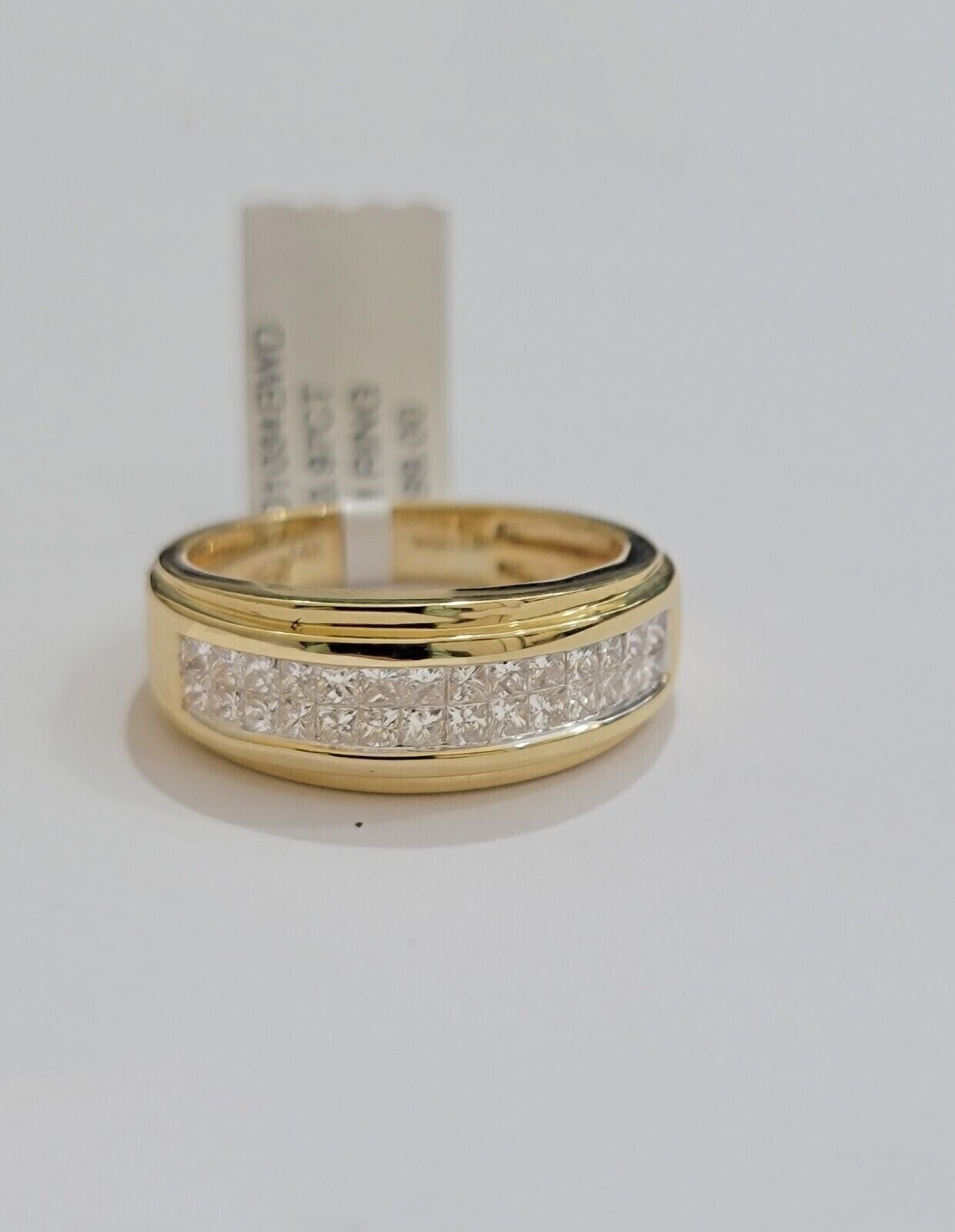 Mens Engagement Wedding Band REAL 14k Yellow Gold Natural Diamond Band Ring SALE - GoldenlinQ