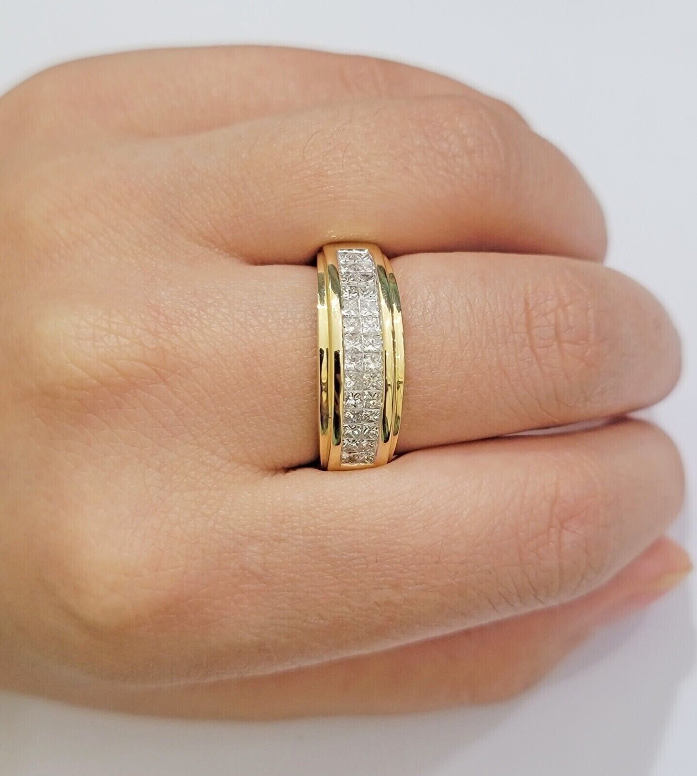 Mens Engagement Wedding Band REAL 14k Yellow Gold Natural Diamond Band Ring SALE - GoldenlinQ