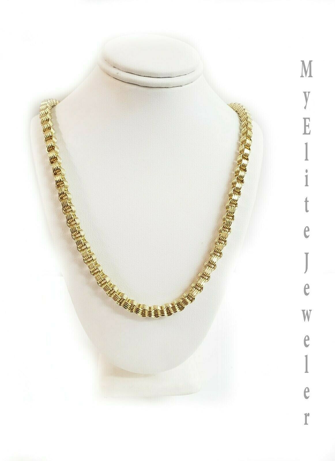 Men's Ladies 10K Byzantine Chain Necklace 28 Inch 5mm Lobster Lock Yellow Gold - GoldenlinQ