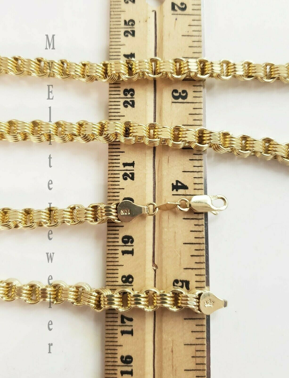 Men's Ladies 10K Byzantine Chain Necklace 28 Inch 5mm Lobster Lock Yellow Gold - GoldenlinQ