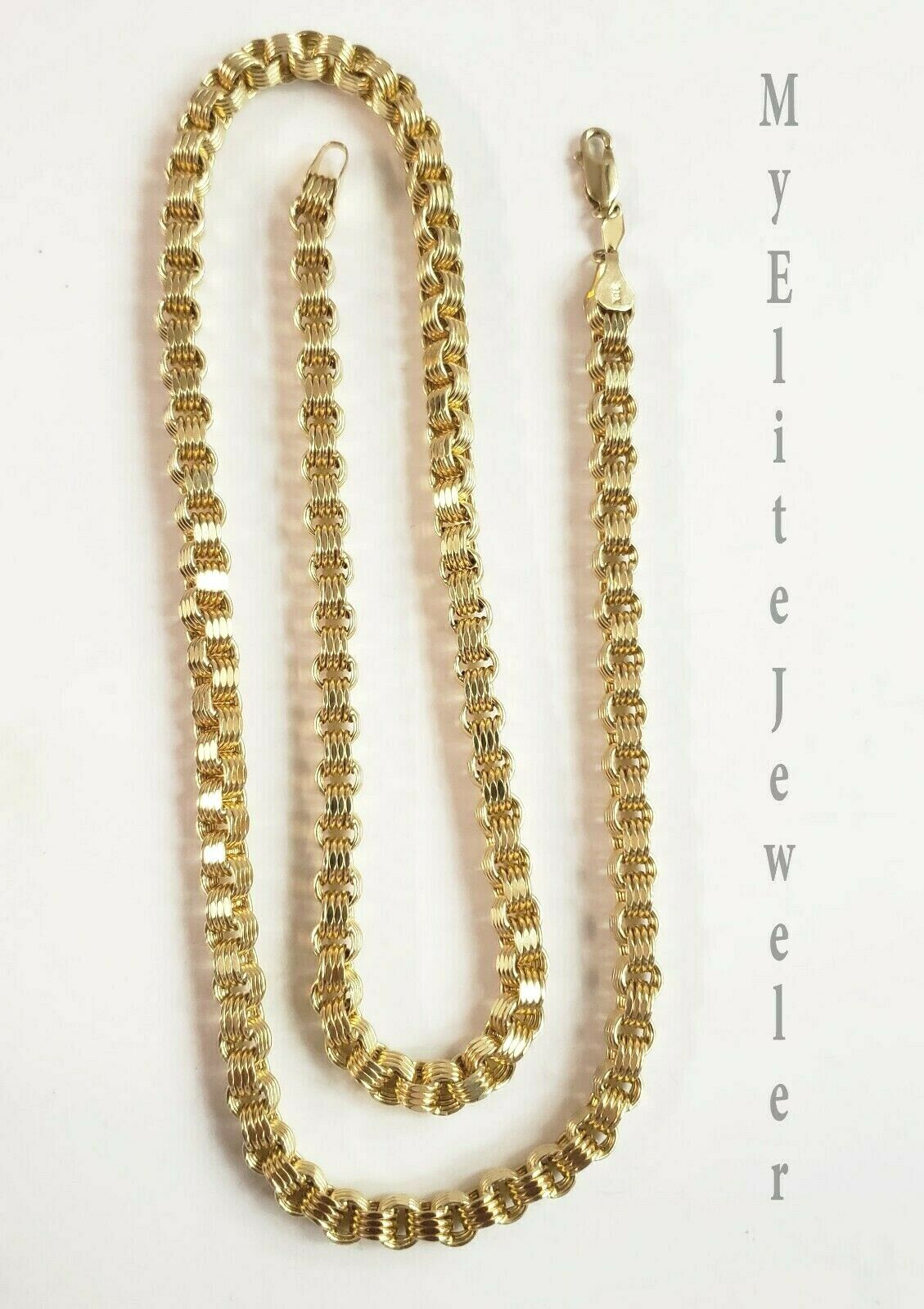 Men's Ladies 10K Byzantine Chain Necklace 28 Inch 5mm Lobster Lock Yellow Gold - GoldenlinQ