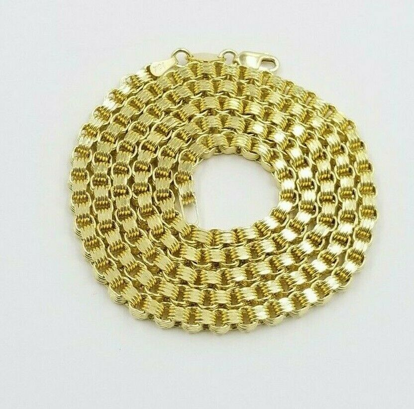 Men's Ladies 10K Byzantine Chain Necklace 28 Inch 5mm Lobster Lock Yellow Gold - GoldenlinQ