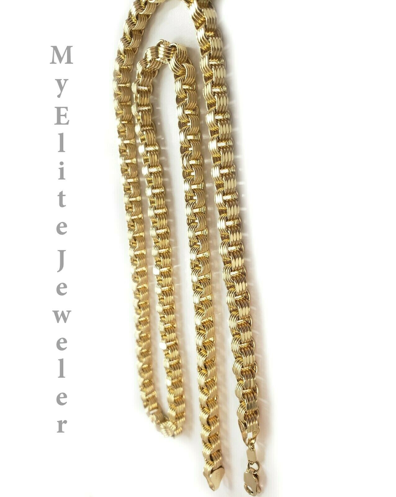 Men's Ladies 10K Byzantine Chain Necklace 28 Inch 5mm Lobster Lock Yellow Gold - GoldenlinQ