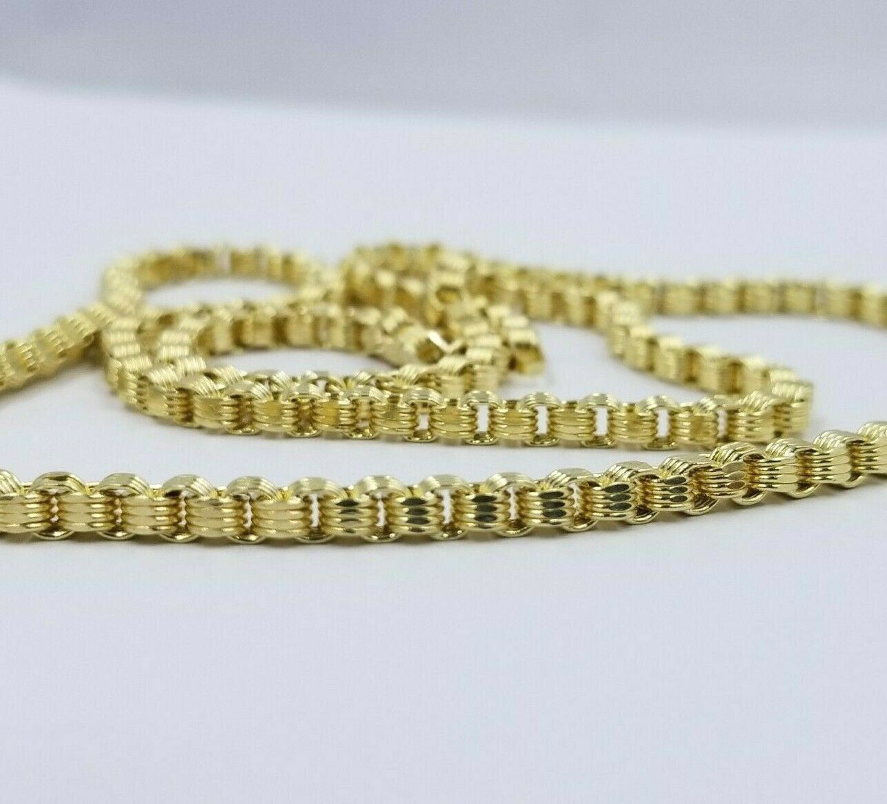 Men's Ladies 10K Byzantine Chain Necklace 28 Inch 5mm Lobster Lock Yellow Gold - GoldenlinQ