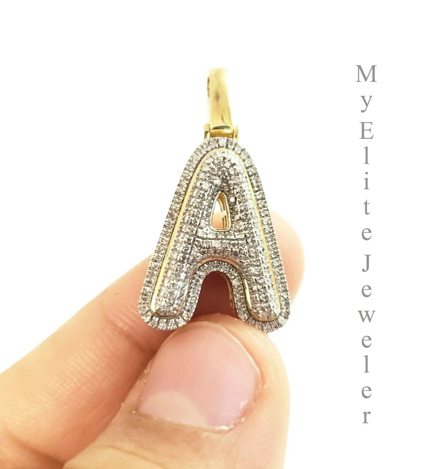 Men's Ladies Solid 10k 0.31CT Initial " A " Diamond Pendant Yellow Gold Alphabet - GoldenlinQ