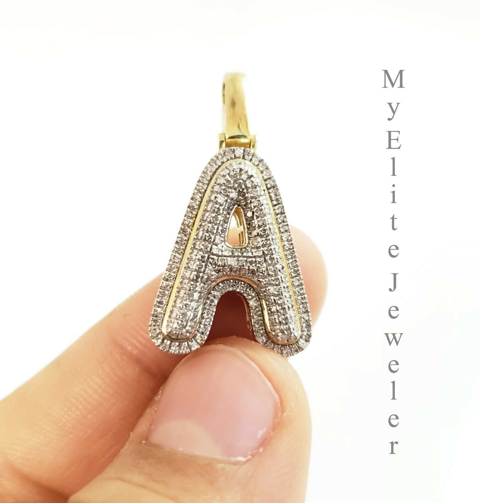 Men's Ladies Solid 10k 0.31CT Initial " A " Diamond Pendant Yellow Gold Alphabet - GoldenlinQ