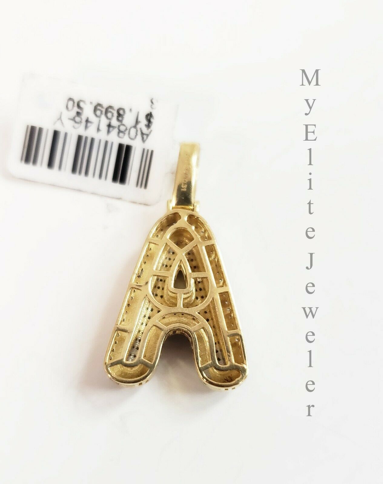 Men's Ladies Solid 10k 0.31CT Initial " A " Diamond Pendant Yellow Gold Alphabet - GoldenlinQ